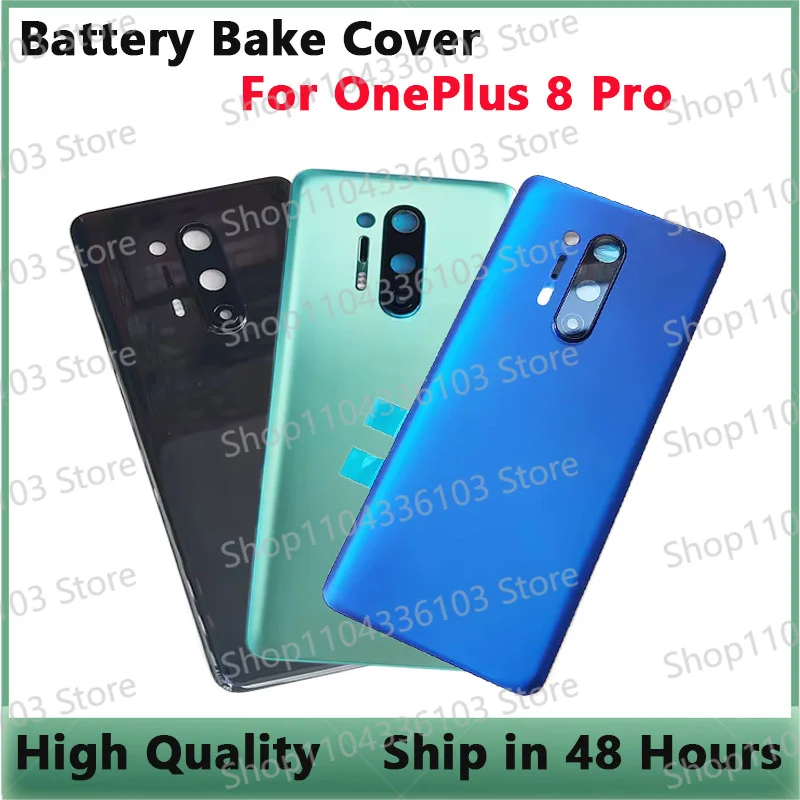 For OnePlus 8 Pro New Tempered Glass Back Cover For 1+ 8Pro Spare Parts Back Battery Cover + Camera Frame