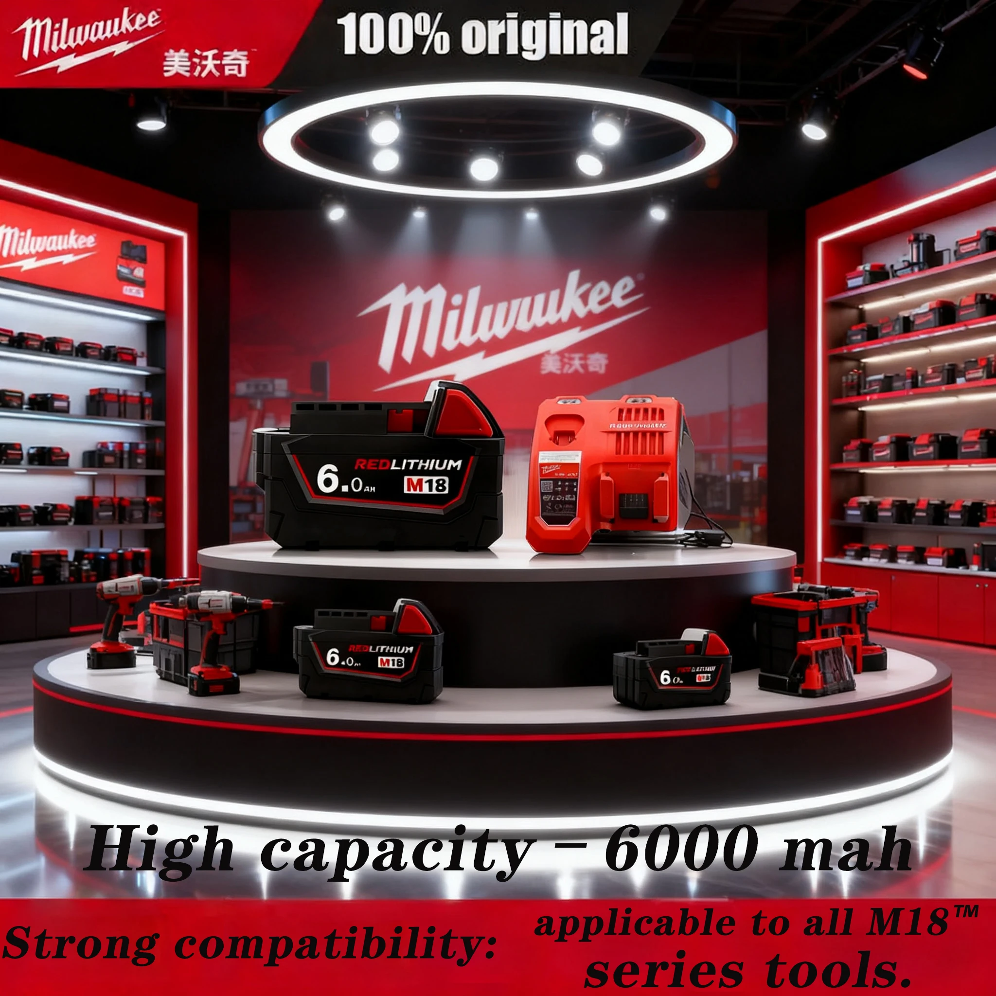 

M18 6000mAh Rechargeable Battery M18B6 Long-Lasting serviceable,Compatible With Milwaukee 48-11-1860 48-11-1850 Power Tools