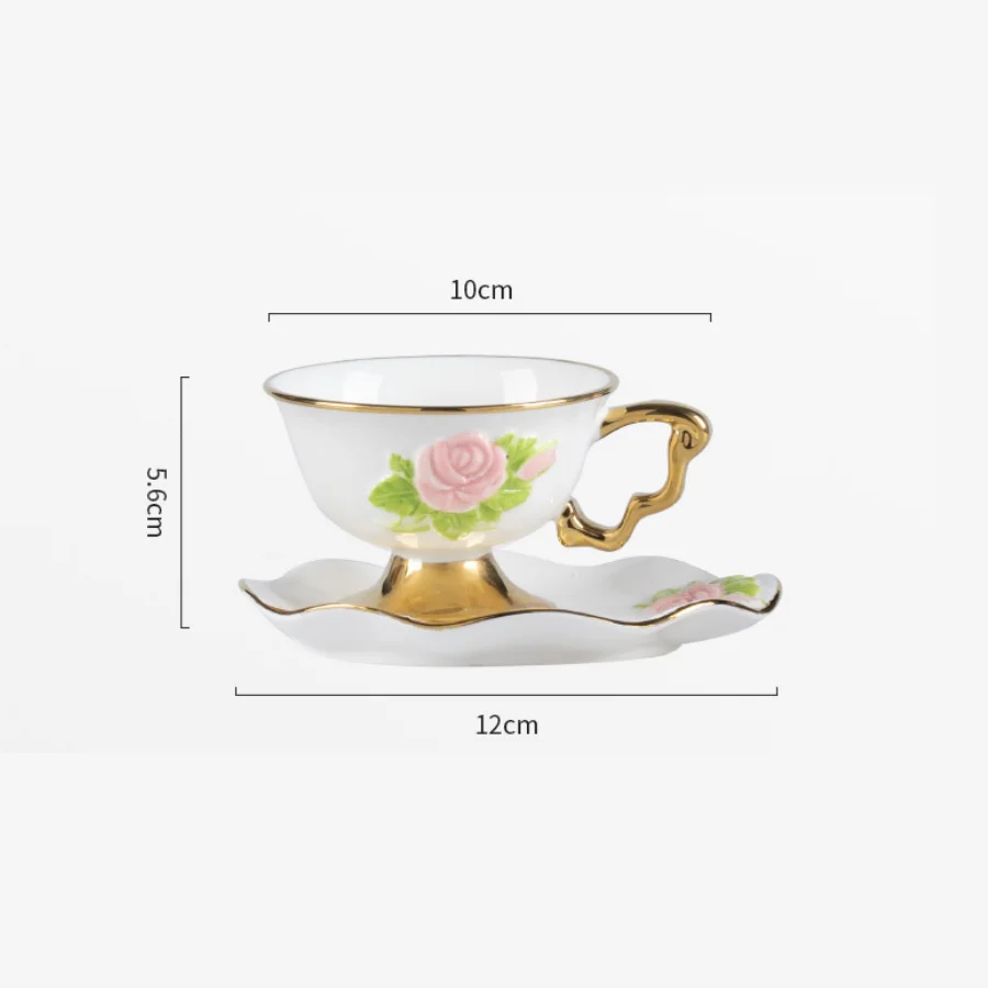 Ceramic Coffee Cup And Saucer Set 100ml Afternoon Tea Home Creative Rose Embossed Hand Color Porcelain Drinking Utensils Gift