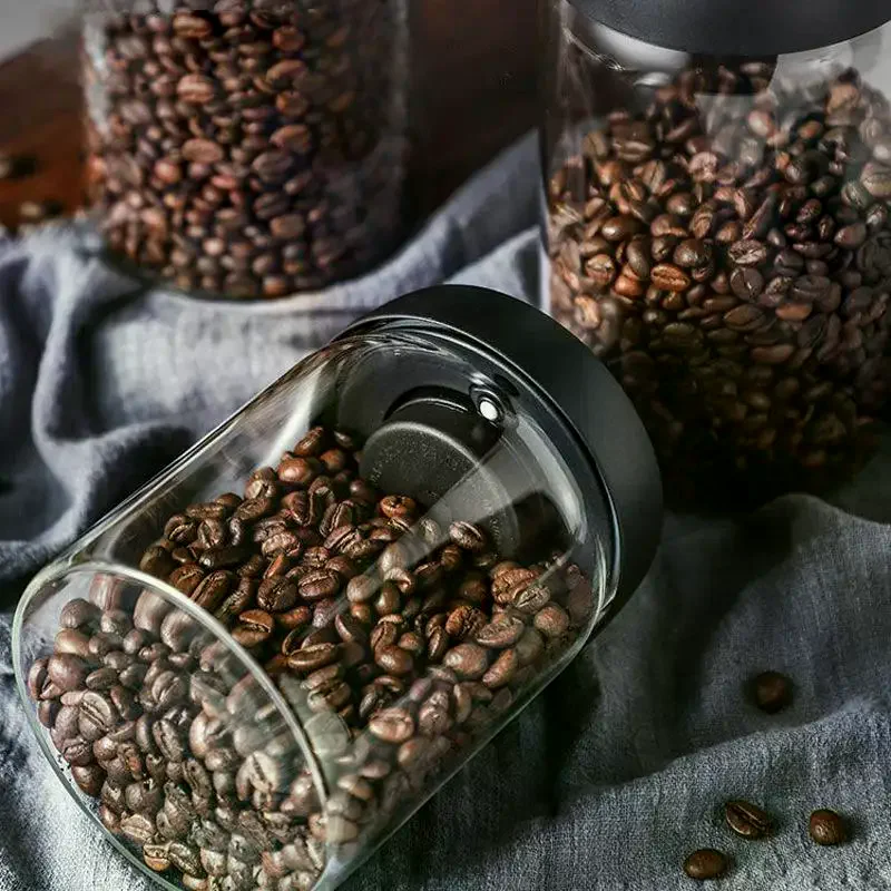 Coffee Bean Storage Container Airtight Lid Sealed With Press-Down Vacuum Glass Canister Food Storage Tea