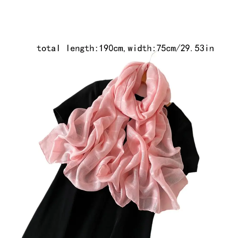 Fashion Korean Luxury Silk Scarf Strip Elegant Women's Shawls Pure Color Thin Long Silk Shawls Beach
