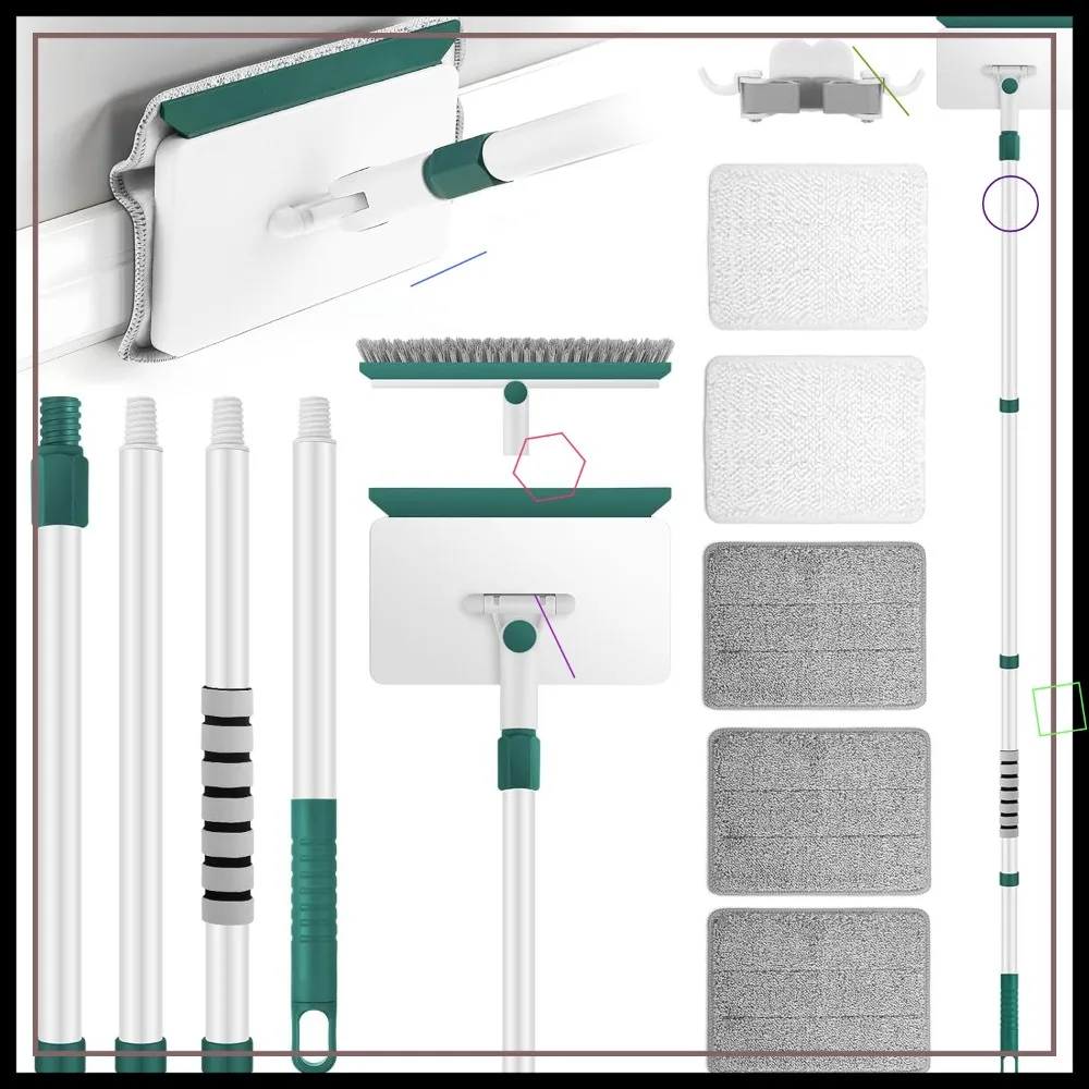 

60" Extendable Baseboard Cleaner with 5 Washable Pads for Floors, Walls, Ceilings - No Bending Required