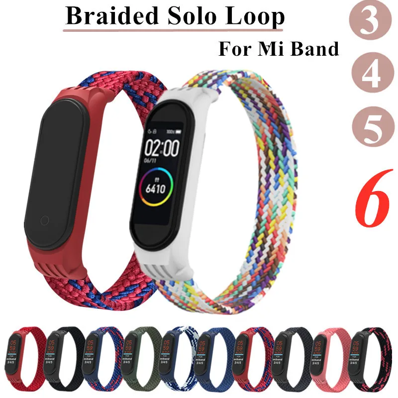 ถักเปีย Solo Loop ไนลอนสำหรับ Xiaomi Mi 6 5 4 3เปลี่ยนได้ไนลอนสร้อยข้อมือซิลิโคนสายรัดข้อมือสำหรับ miband 6