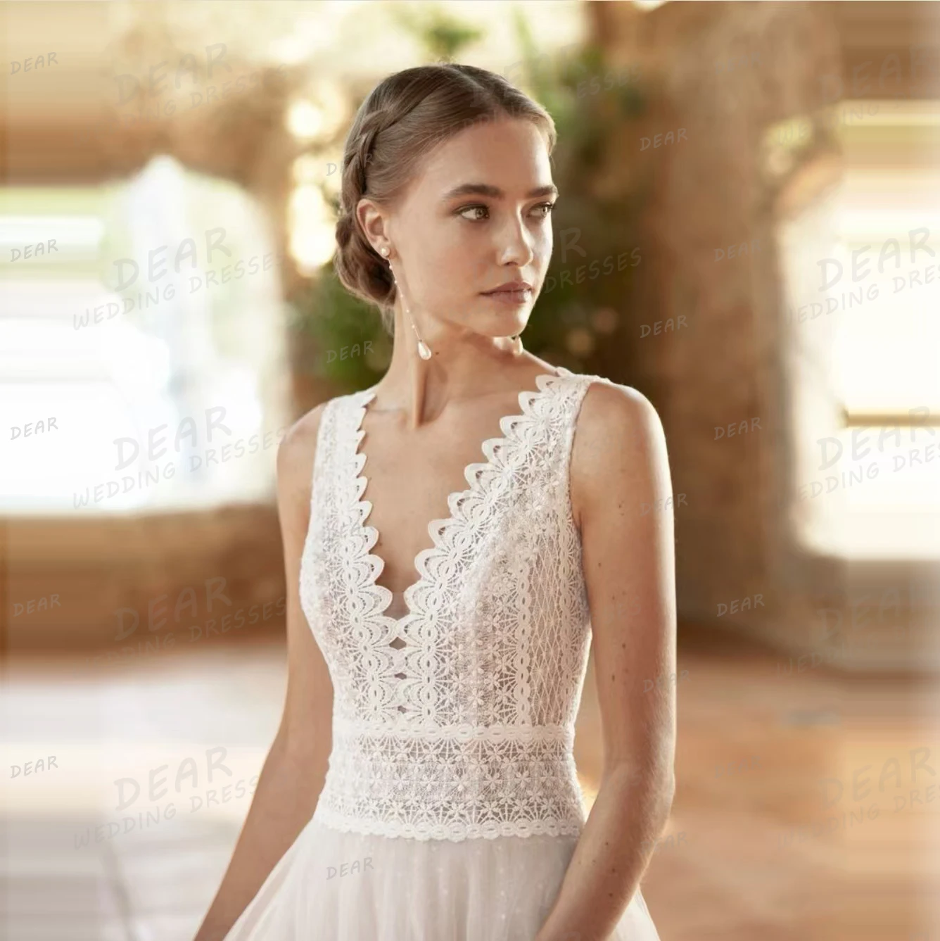 Classic Boho A Line Wedding Dresses Women's Sexy V Neck Elegant Bridal Gowns Appliques Bohemia Tulle Vestido De Noche Customized