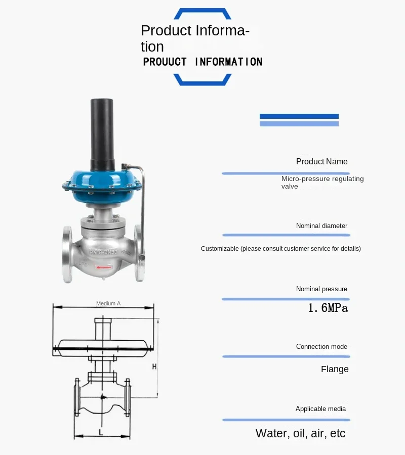 ZZcredible-Vanne de régulation de micro pression auto-actionnée, type