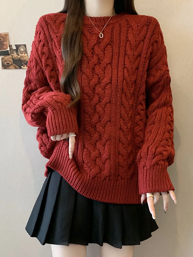 

Модный длинный вязаный свитер для женщин, свободный, стройнящий, базовый топ, новинка зимы, повседневный, удобный трикотаж