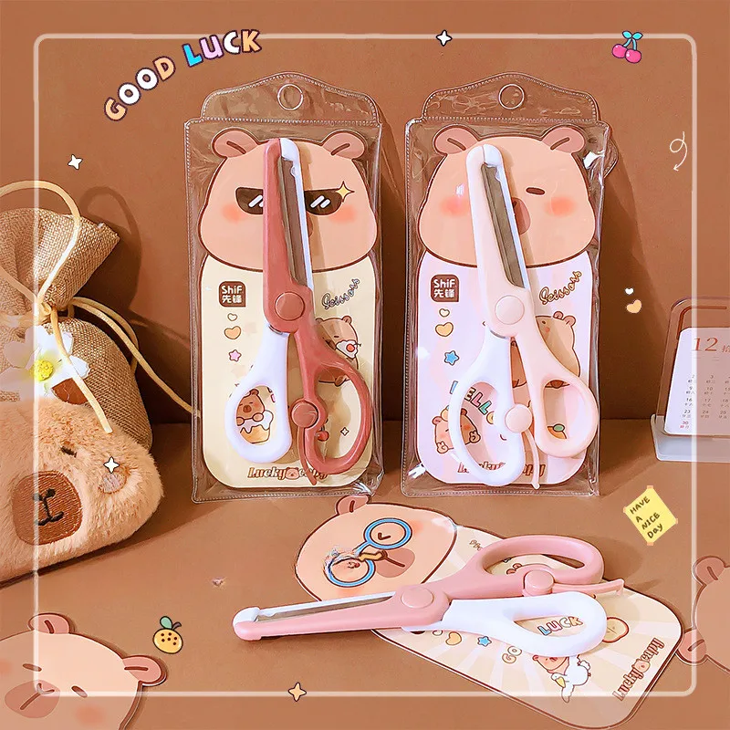 1pcs Cute Capybara Children's Scissors Elastic Safety Small Scissors Kindergarten Effortless Hand Scissors
