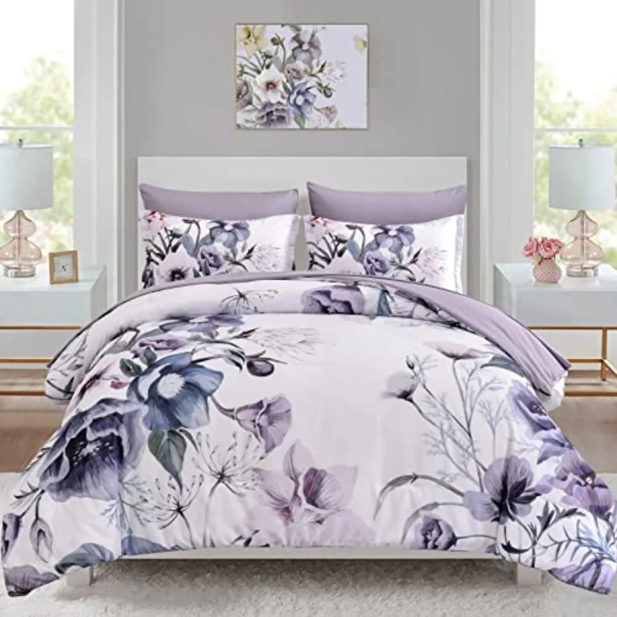 Floral Comforter Set 7 Pcs Flower Bed in a Bag Elegant Floral Comforter with Sheet Set Soft Microfiber Bedding Set for All Seas