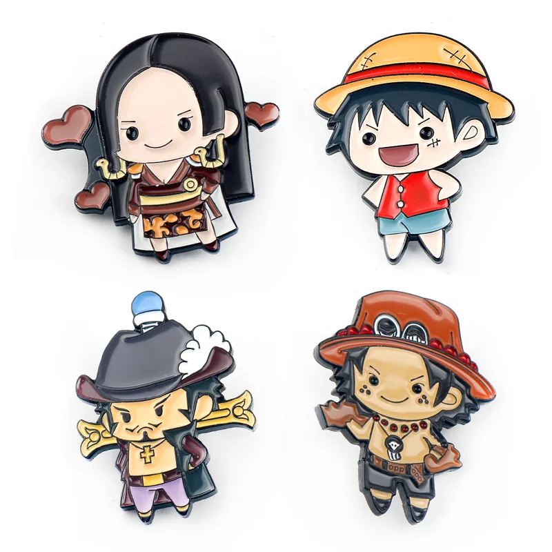 One Piece Anime Figure Luffy Boa·Hancock Portgas·D· Ace Dracule Mihawk Cartoon Brooches for Women Fans Badges Gift