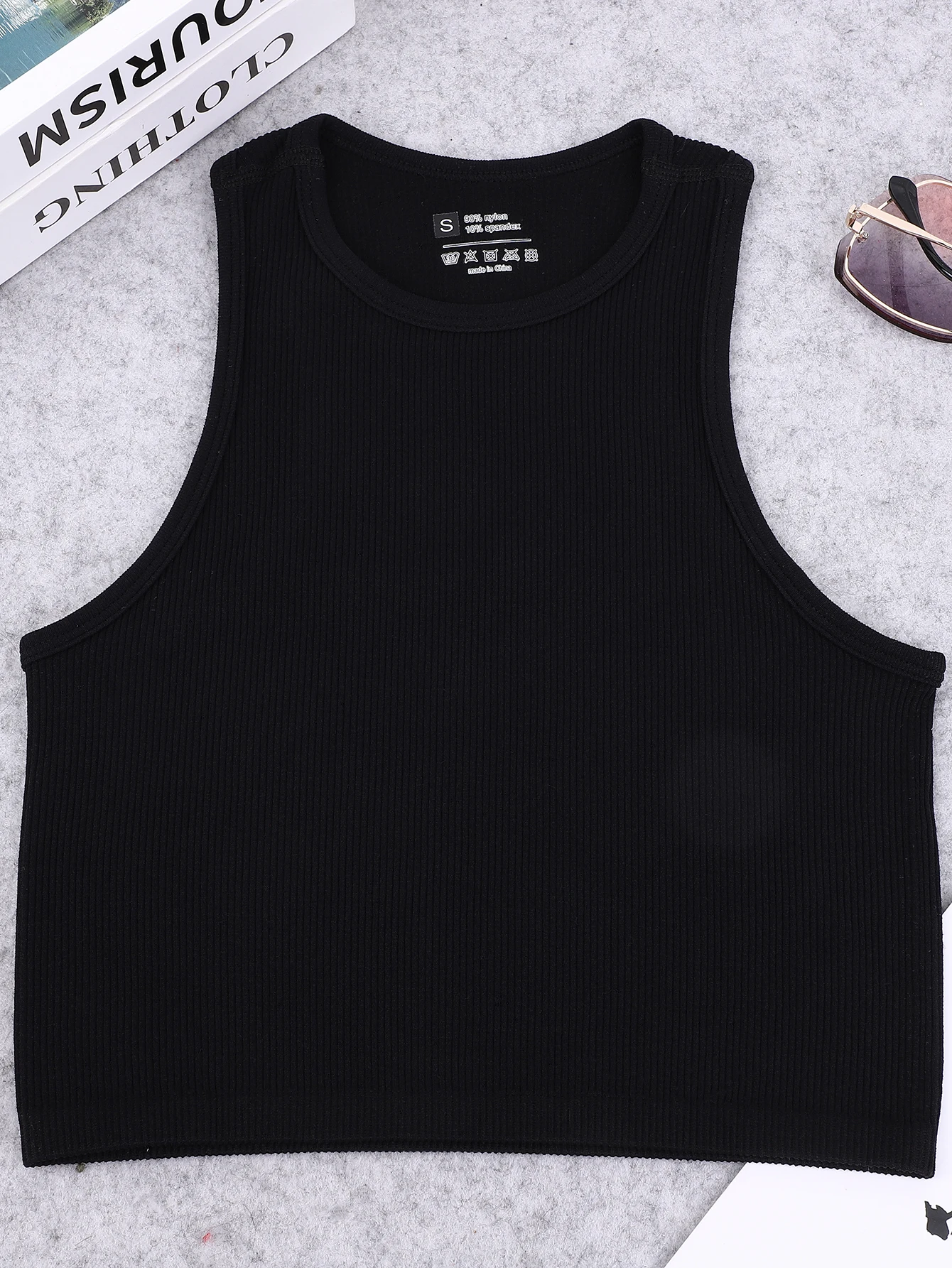 

Seamless knitted high-elastic belly-baring yoga vest sleeveless casual sexy ribbed vest nylon quick-drying running fitness sport