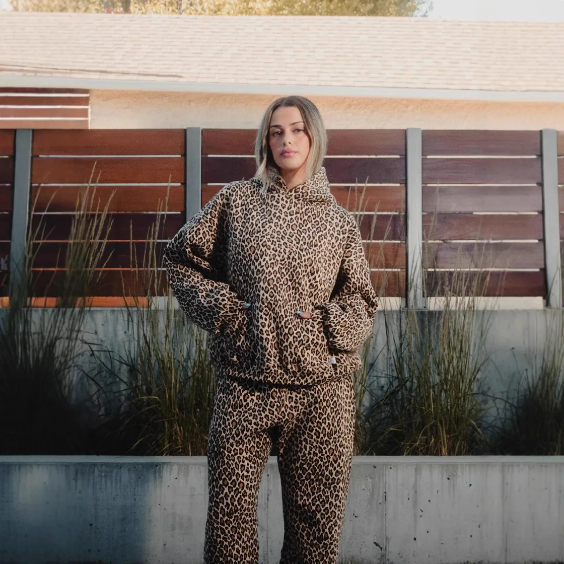 

2025 Retro Leopard Print Hooded Sweater Jumper Sweatshirt