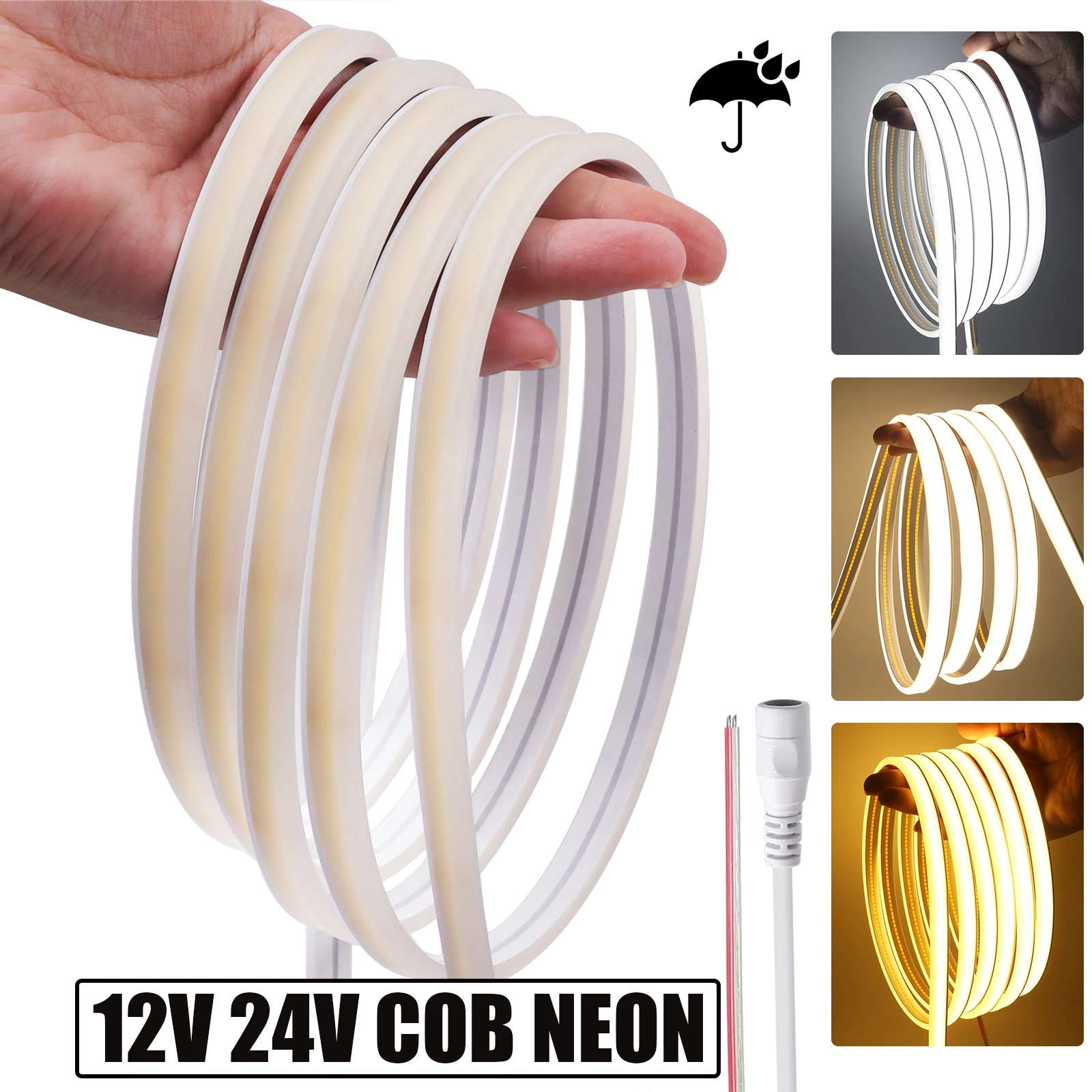 High Brighter COB Neon Strip 12V 24V IP67 Waterproof 320Leds 3000K 4000K 6000K Home Garden Decor Elastyczna wstążka LED Light