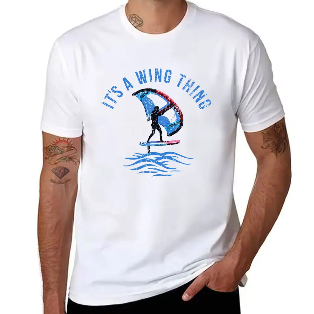 Men's Cotton Short Sleeve T-Shirt It's A Wing Thing Wing Foiling Graphic Print Casual Tee for Water Sports Lovers