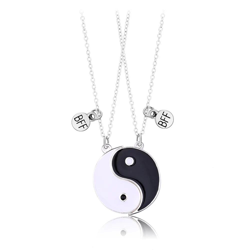 2Pcs Fashion Tai Chi Magnet Necklace for Women Men Yin Yang Pendant Clavicle Chain BFF Best Friends Jewelry Accessories Gifts