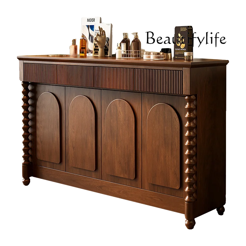 Medieval Roman column dining side cabinet Solid wood bucket cabinet Multifunctional wall side cabinet