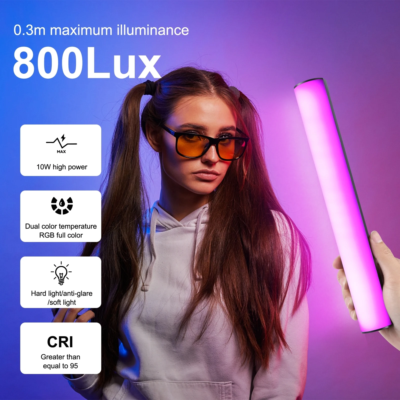 Portable 32cm/12.6in RGB Light Stick Magnetic LED Tube Light Wand 10W Photography Fill Light 2500K-9000K Dimmable