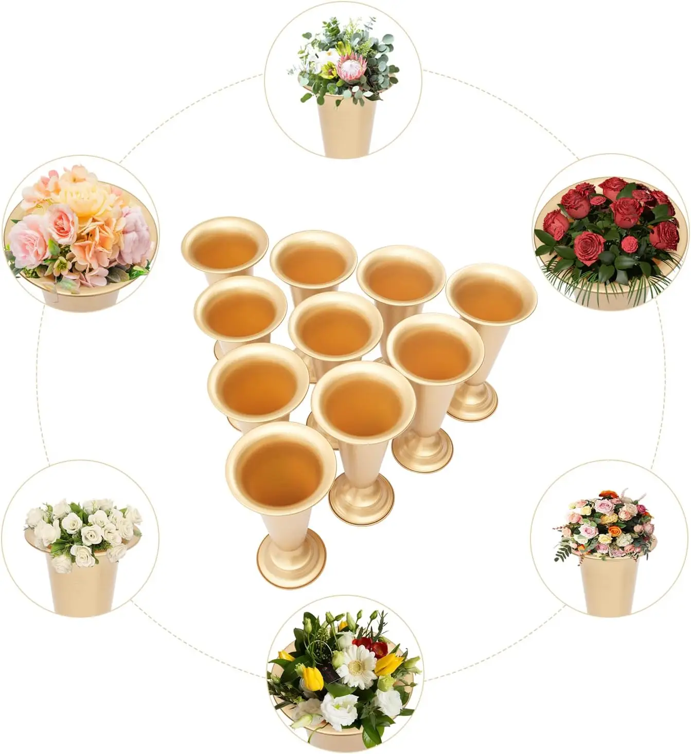 Cncest 10 pezzi vaso in metallo fiorito elegante centrotavola matrimonio vaso per la decorazione della festa nuziale, fiore artificiale alto 25 cm/9,8 pollici