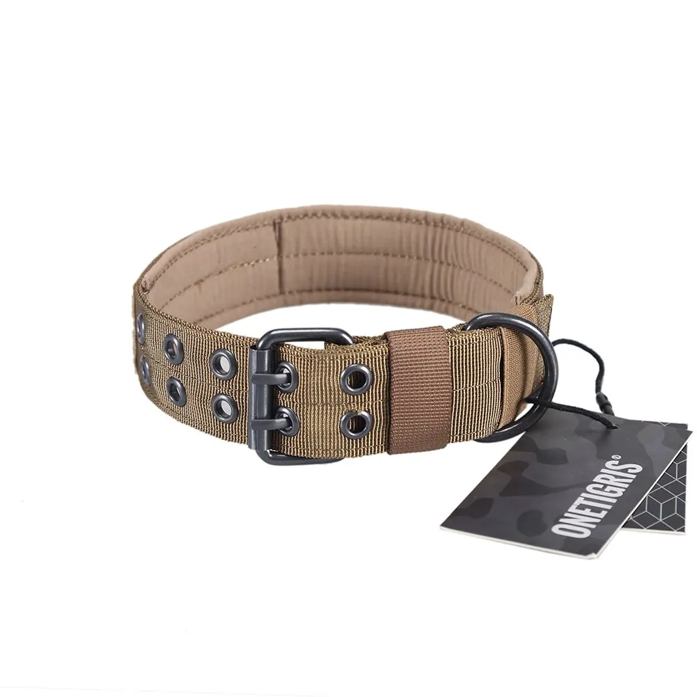 

OneTigris Military Style K9 Adjustable Dog Collar with Metal D-Ring and Buckle, Non-Irritating and Lined with Soft Cushion