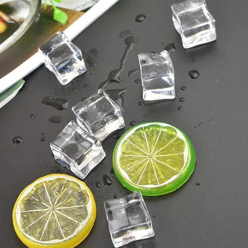 

40Pcs Acrylic Ice Cubes Fake Clear Ice Rocks Reusable Decorative Cubes for Bar Home Photography Food Photography Props