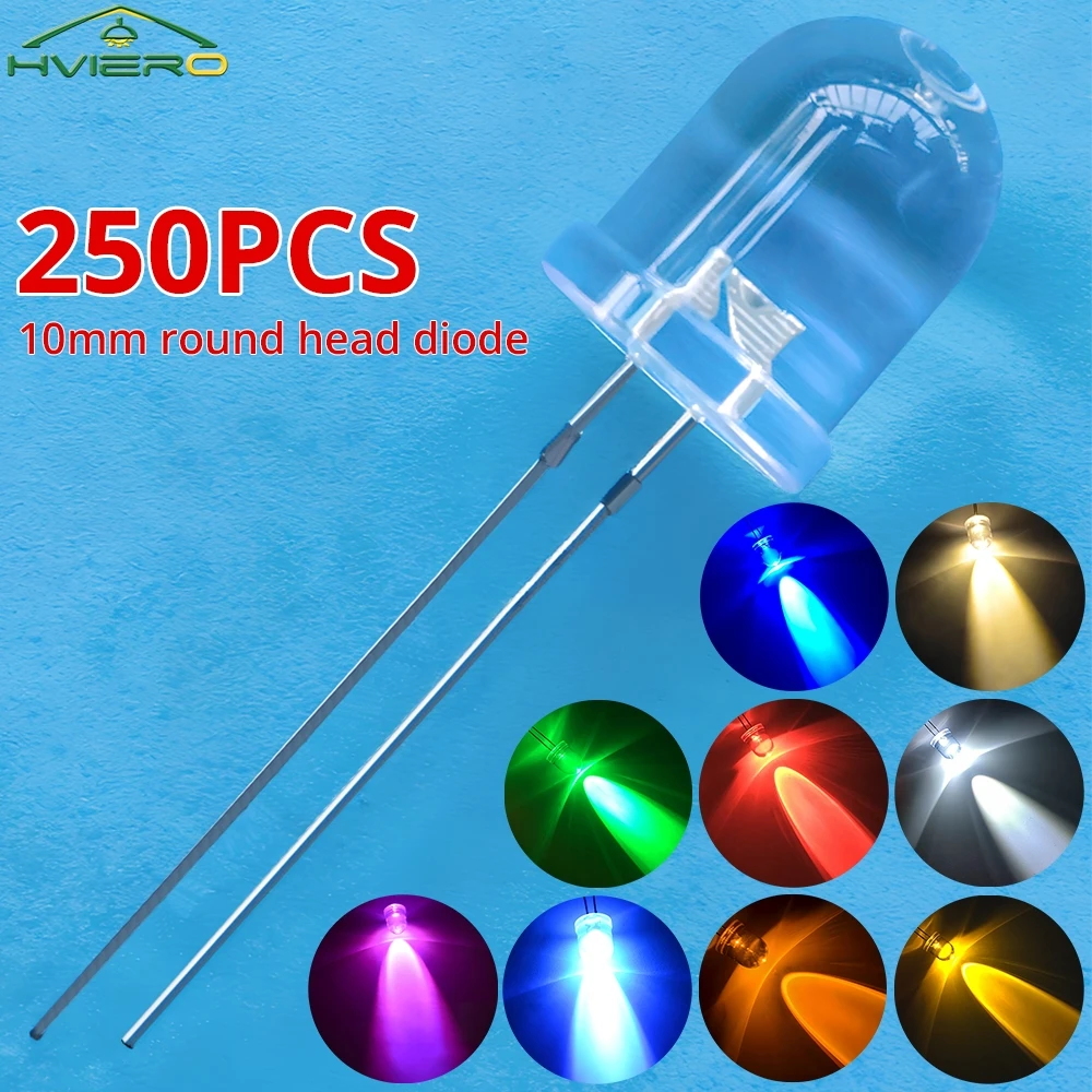 250Pcs 10mm Round Top Light Ultra Bright Emitting Diode LED Lamp White Red Holiday Party Christmas Decorations Atmosphere Bulbs