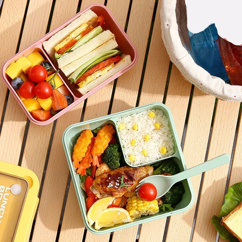 Lunch Box Food Grade Wheat Straw Przenośny, szczelny sejf mikrofalowy z łyżką i pałeczkami do biura szkolnego i na zewnątrz