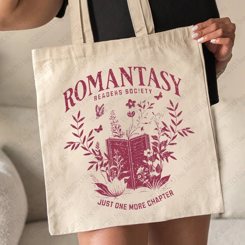 Romantasy Readers Society Tote Bag Canvas Shopping Bag for Daily Commute Best Gift for Readers Trendy Folding Shoulder Bag