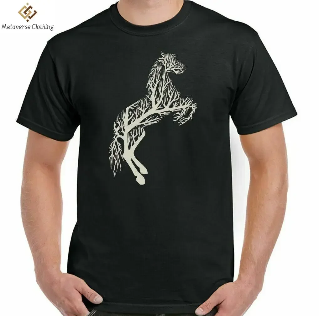 Horse T-Shirt Tree Mens Funny Abstract Equestrian Animal Environment Top