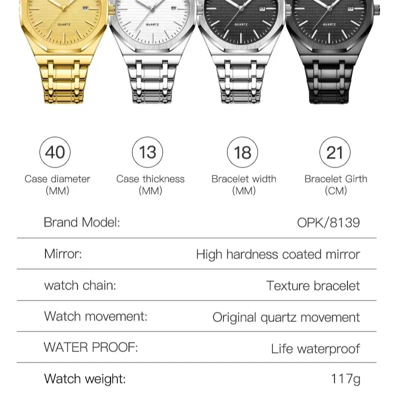 Opk 8139 Brand Men Watch Simple Fashion Waterproof Luminous Stainless Steel Strap