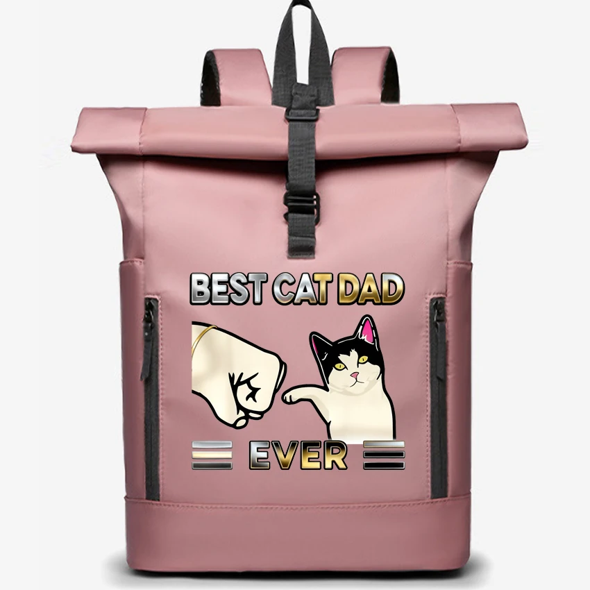 

Waterproof Men's Backpack Best Cat Dad Ever Punch Printed Large Capacity 15.6" Laptop Backpack Multifunction Roll Top Sports Bag