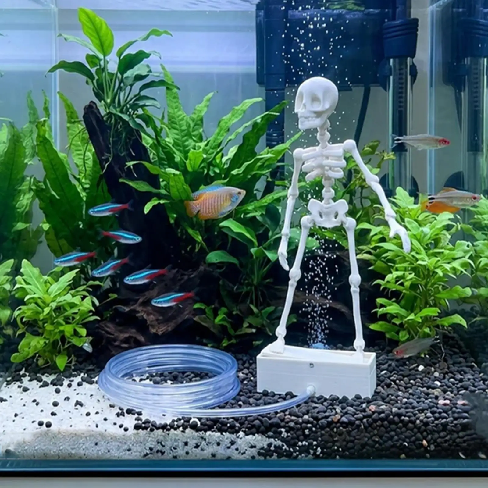 Creative Fish Tank Bubbler Decorations Realistic Decorative Interactive Dancing Skeleton Aquarium Bubbler with Air Hose - view 2