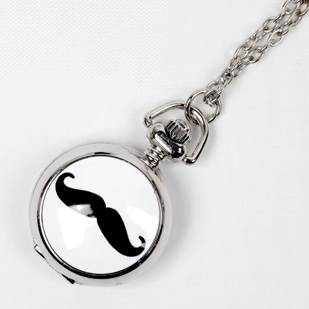 

6089 Grandpa's Beard Black Moustache Ceramic Cover Pocket Watch Silver Cute Pedant Mirror Casual Men Women Gift Fob Watch