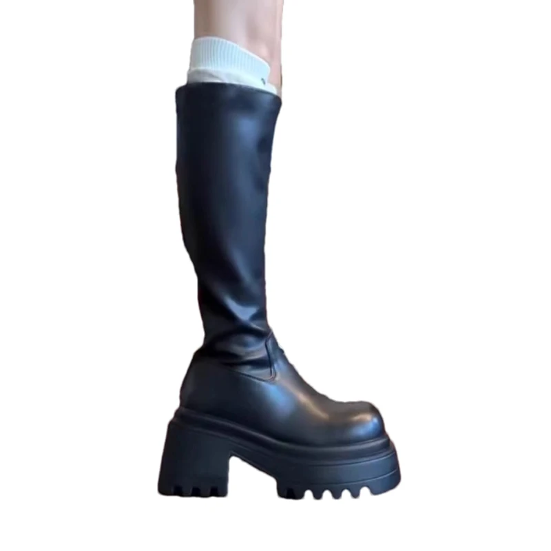 جديد أحذية عالية النساء أحذية منصة عالية الكعب تشيلسي أحذية امرأة شتاء 2025 الاتجاه القوطي أحذية من الجلد مكتنزة الثلوج بوتاس Mujer #6