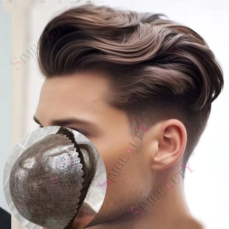 

# 4 # 3 коричневых натуральных человеческих волос, мужской парик 1b30 1B40 1B80, прочный незаметный волосяной покров, микрокожа, тонкий мужской лысая заплата, протез