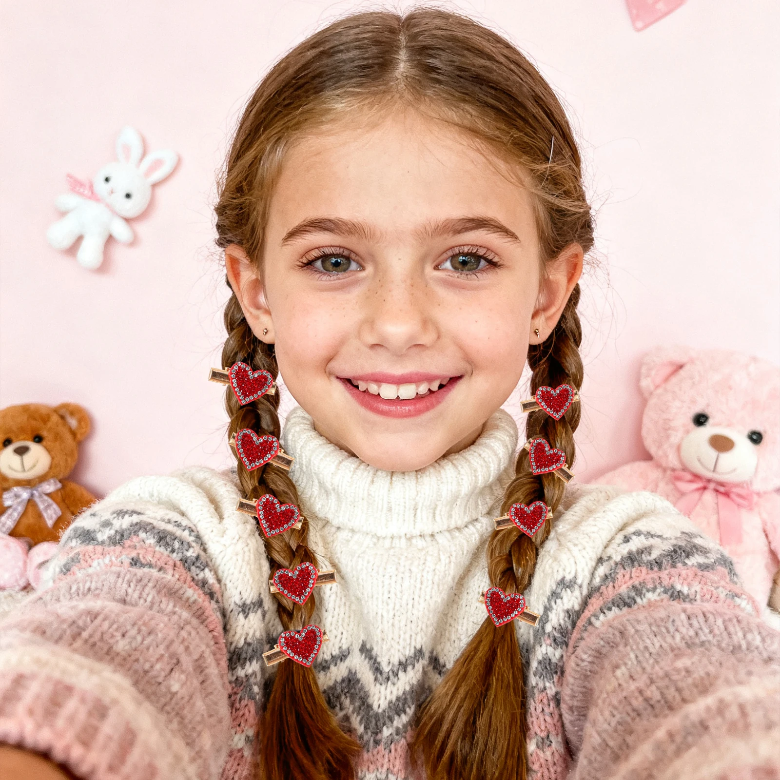 20/40pcs Crystal Heart Love Mini Clips For Kids Valentine's Day Date Party Gift Decor Hair Accessories For Girls Women