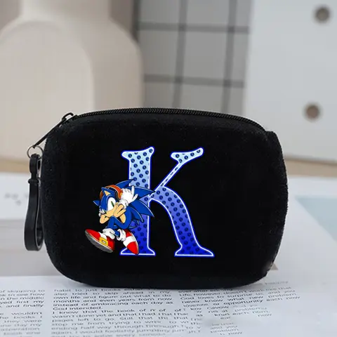 Juego Sonices letra A-Z Mini monederos dibujos animados Anime bolsa para llaves bolsa de almacenamiento de auriculares monedero pequeño para niño y niña cartera con cremallera