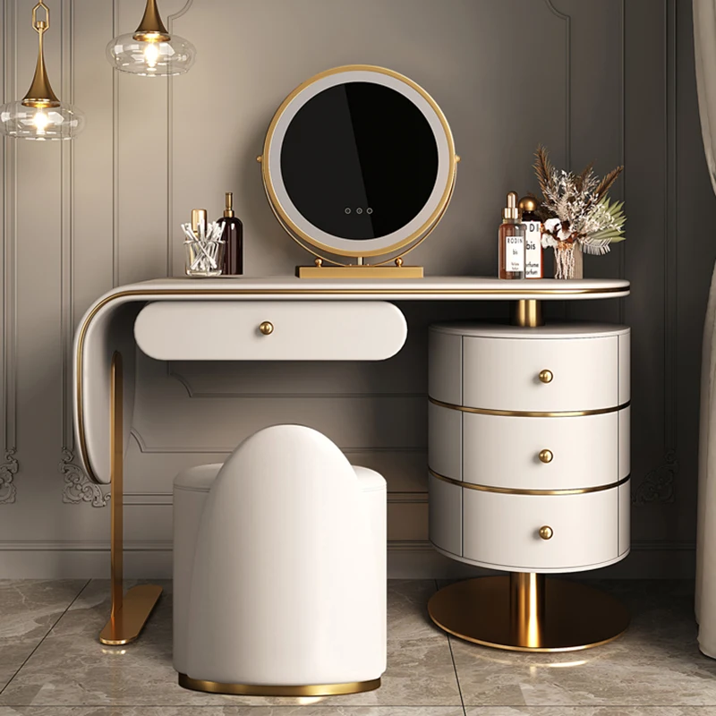 

Women Storage Dressing Table Mirror Lights Corner Drawers Dressing Table Luxury Penteadeiras De Maquiagem Room Furniture