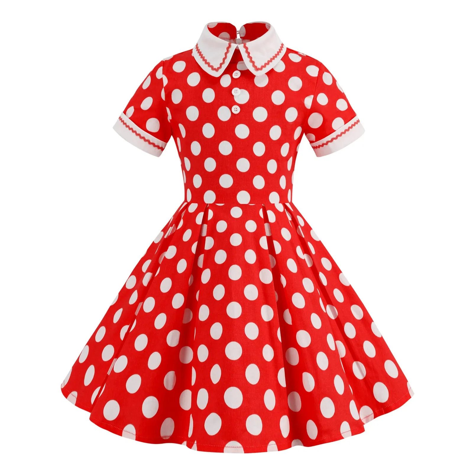 

2025 Robe Vintage pour enfants filles, tenue de pâques imprimée à pois, robe d'anniversaire quotidienne, manches courtes