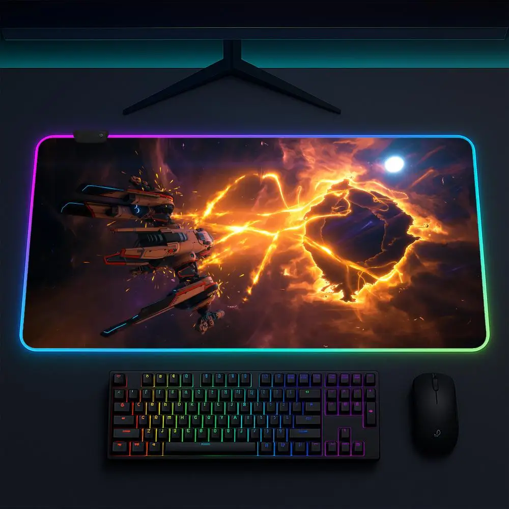Alfombrilla de Ratón E-Everspace, Alfombrilla de Ratón para Juegos de Anime, Alfombrillas de Escritorio LED, Alfombrillas de Escritorio RGB XXL de Goma Retroiluminadas