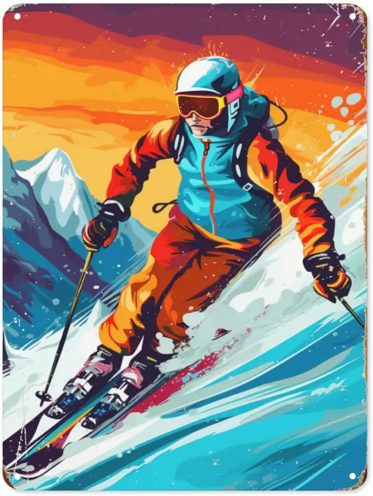 Vintage Winter Signs Winter Let's Go Skiing Tin Sign Funny Ski metal Sign Use Indoor Outdoor Great Ski Lodge Decor for  sign