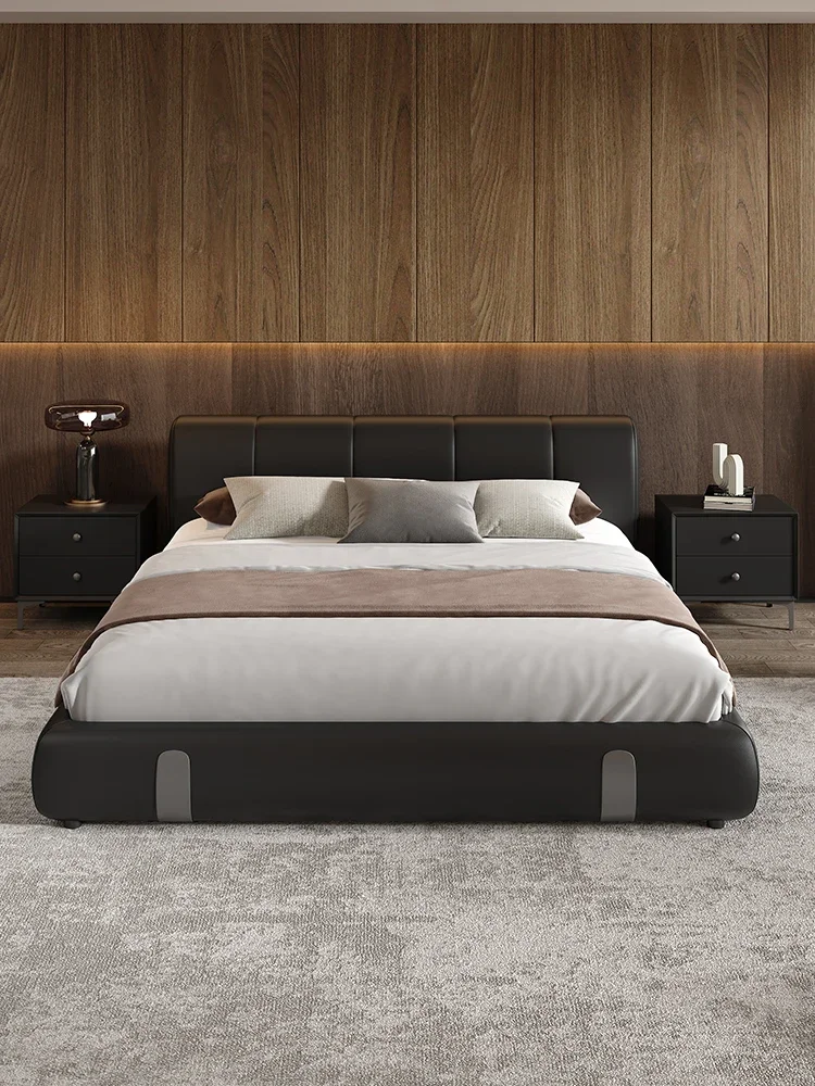 

High quality minimalist leather double bed, modern minimalist master bedroom small unit leather bed