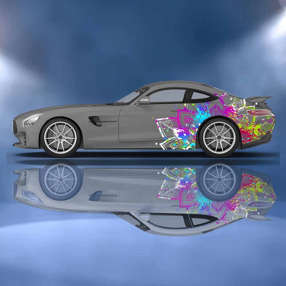 Colorful and Vibrant Mandala Flower Decals Car Stickers Full Body Wrap Car Decals Scratch Protection Car Stickers Waterproof view 4