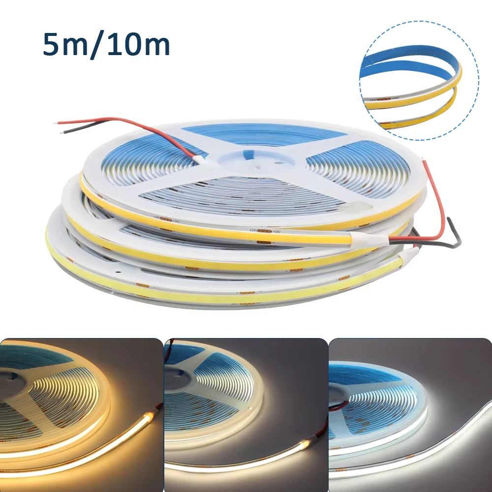 24V COB LED Strip Light High Brightness Flexible Ribbon Linear Light Warm White 320LEDs/m FCOB Lamp Tape for Room Decor 5m 10m