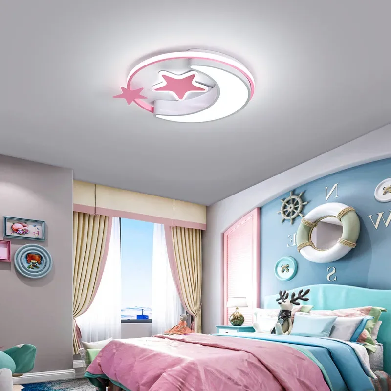 Imagem -03 - Lua e Estrela Led Luz de Teto Luminária para Quarto das Crianças Quarto do Bebê Lâmpada da Menina Iluminação Infantil