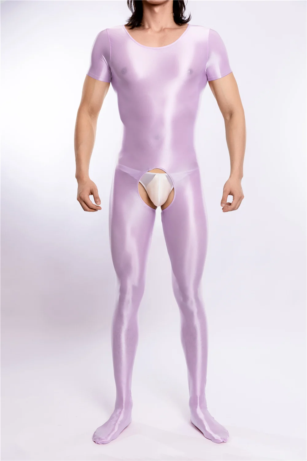 XL للجنسين لامعة الجسم الجورب قصيرة الأكمام Catsuit مرونة مفتوحة المنشعب ارتداءها الجوارب مثير يوتار الملتصقة بذلة Untiard
