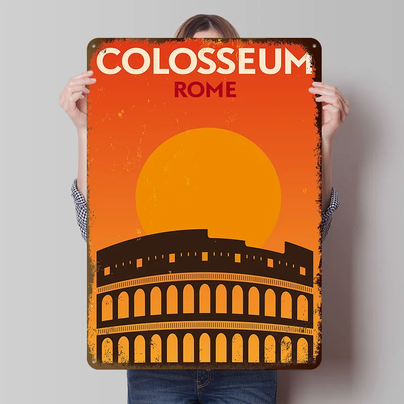 Colosseum Italy Vintage Poster Customized Vintage Metal Signs Wall Art Retro Tin Plaque for Mancave Decoration Gaming Desk Decor