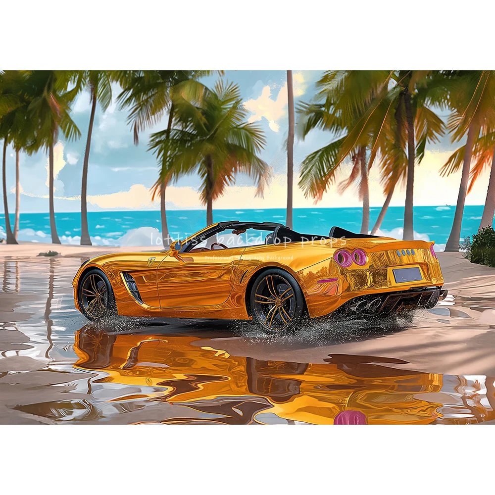 Summer Beach Sports Car Backdrops Kids Adult Photocall Decors Child Photocall Palm Trees Beachside Coast Surfboard Backgrounds