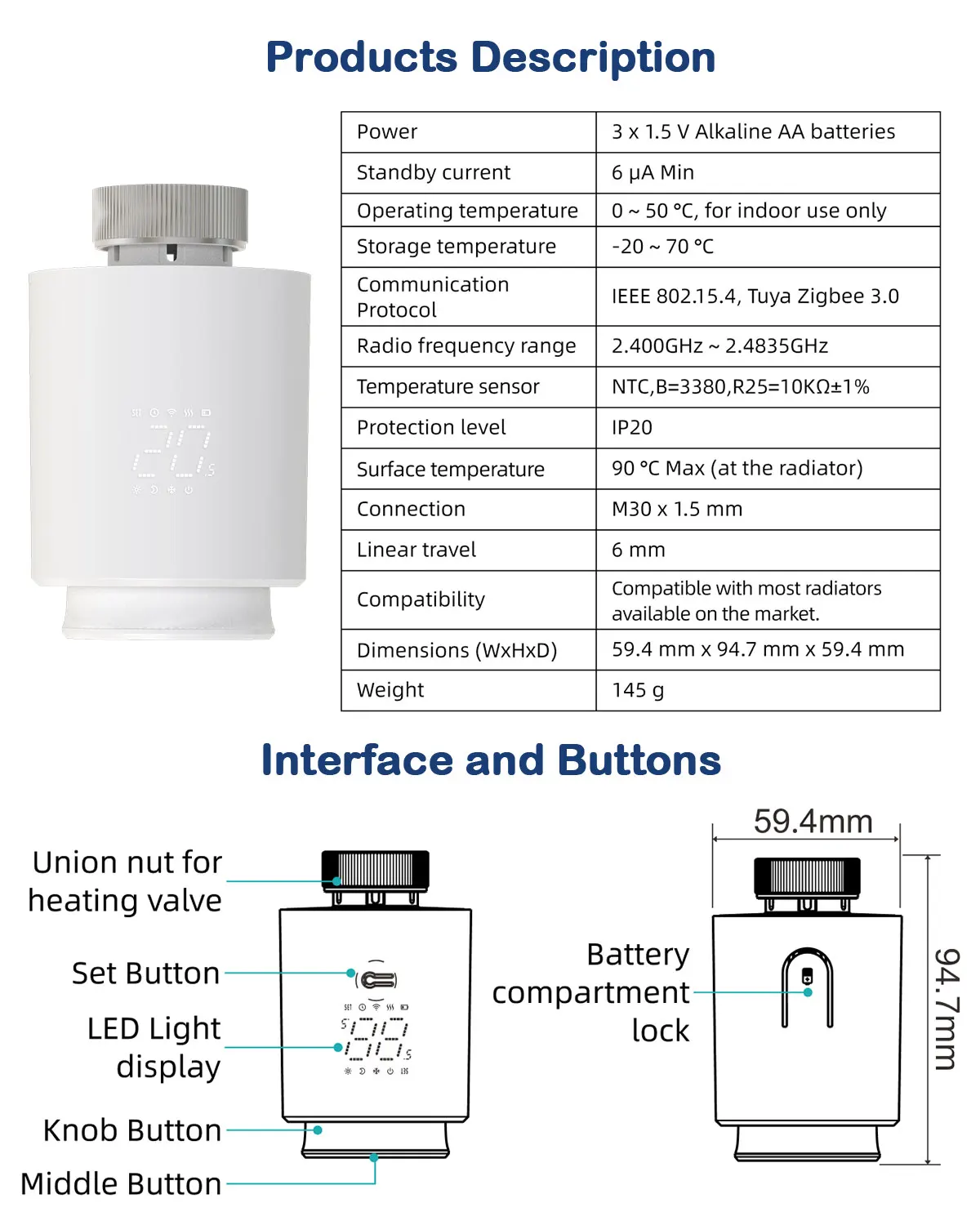 EZAIOT Tuya ZigBee Smart TRV Thermostatventil Thermostat Heizkörperantrieb Temperaturregler Stimme Alexa Google Home Alic – Detail 14