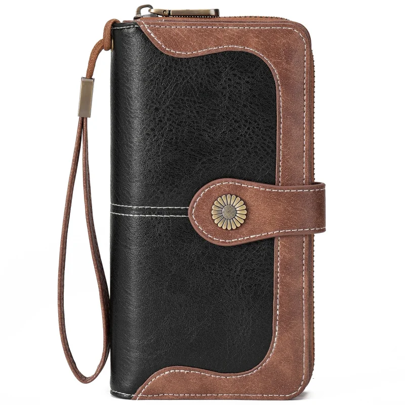 

RFID Women's Long Zipper Leather Wallet Large Capacity Clutch Bag