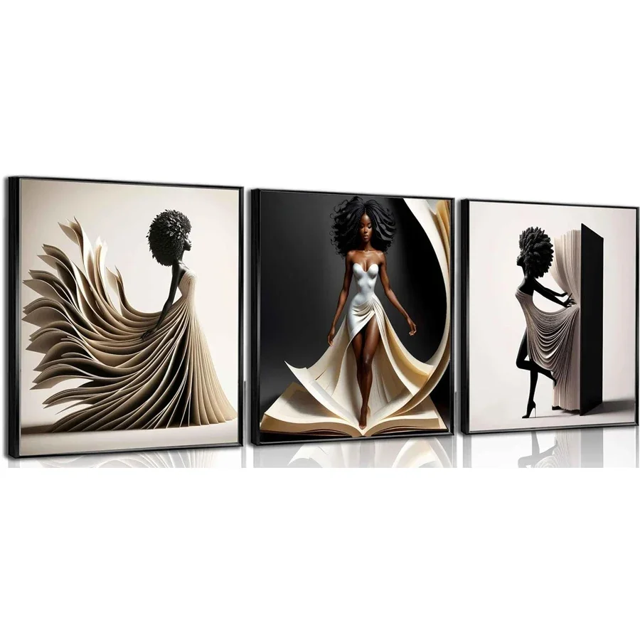 

3 шт., черная девушка, алмазная живопись, настенное искусство, черная женщина, настенный декор, фотографии, афро, афро-американская абстрактная книга, свадебное платье, искусство