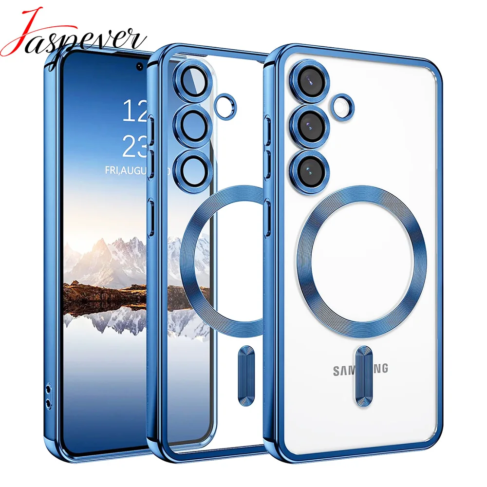 

Luxury Magnetic For Magsafe Case For Samsung Galaxy S25 Edge S24 S23 S21 FE Plus Ultra Glitter Plating Silicone Cover Clear Soft
